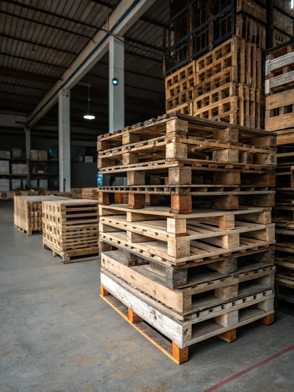 A diverse range of pallets stacked neatly, showcasing the variety of pallet solutions offered by Express Pallet Collection to meet different industry needs.