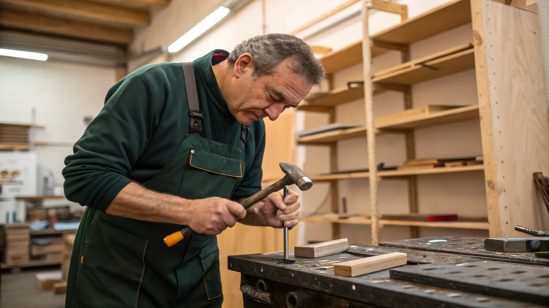 Man working with wood and tools.