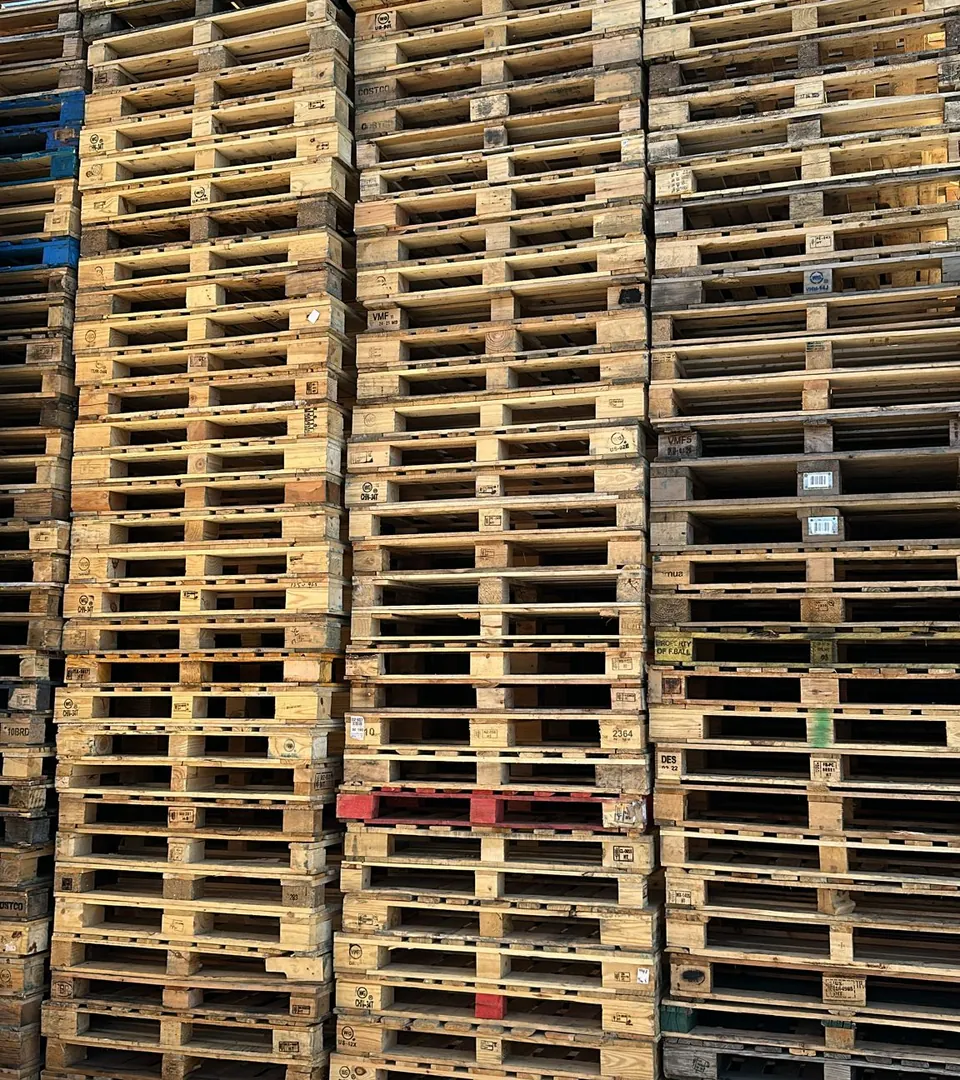 Stacks of block pallets ready for export shipping