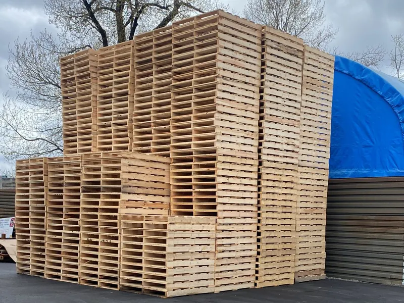 Stacks of new 48 x 48 two-way wood pallets